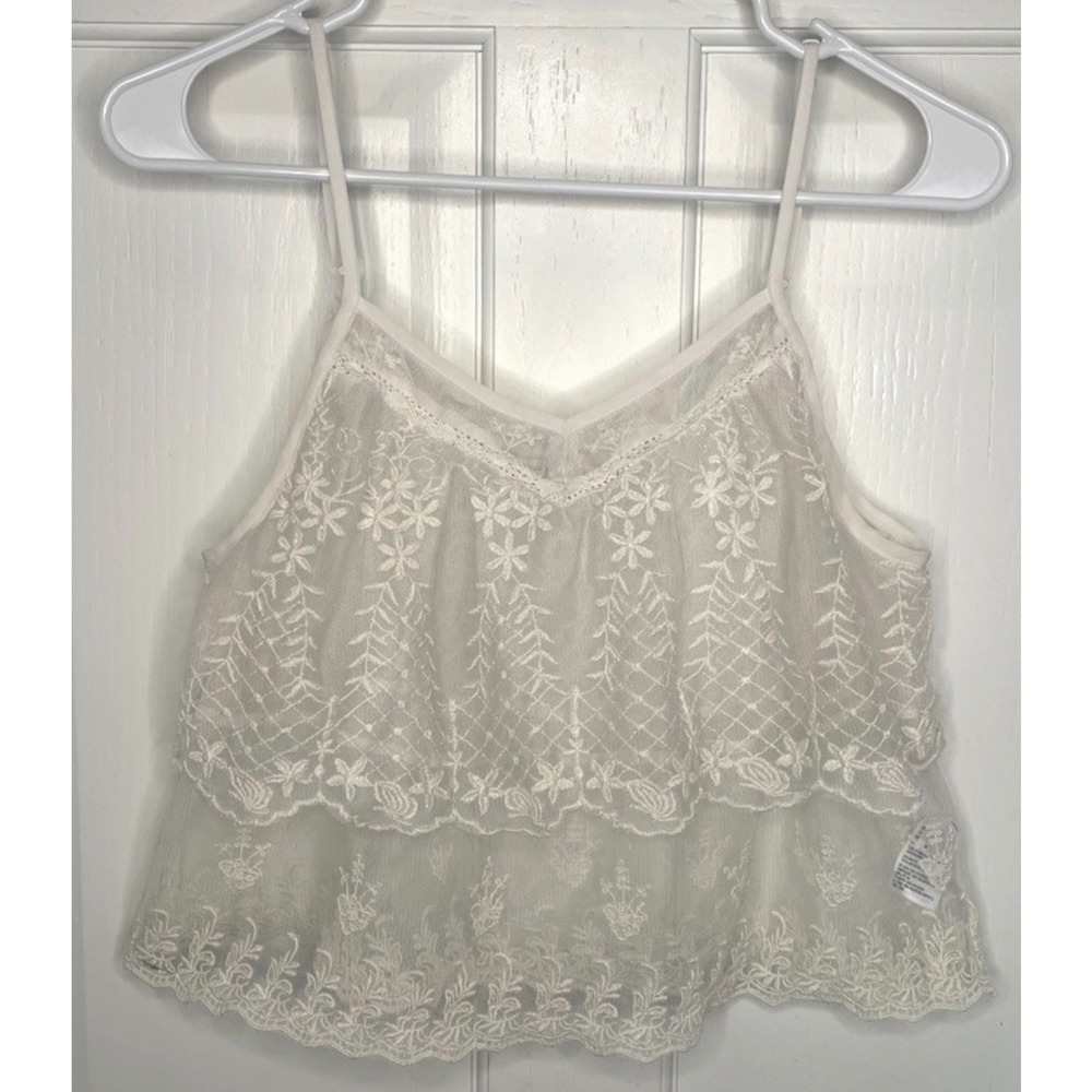 American Eagle Women's Mesh Lace Tiered Crop Top Cami Sz XS Boho Coquette Girly